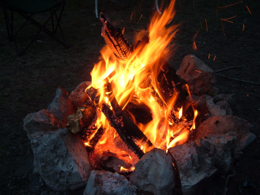 Campfire while camping. Help us prevent wildfires!