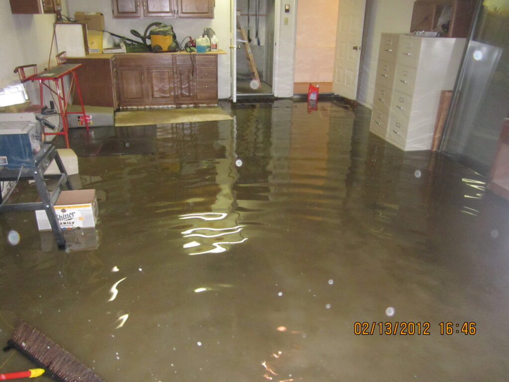 Flooded basement with standing water